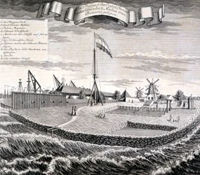 Dutch East India Company wood or saw mill on the island two miles from Batavia called 